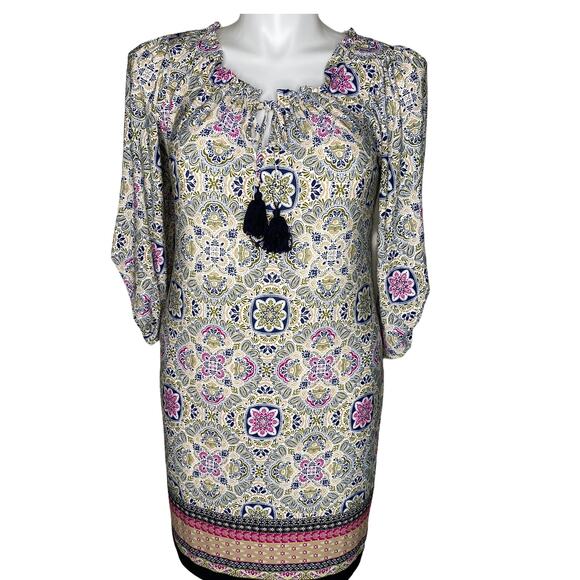 Multicolored Peasant  floral dress with  tassels - Small - Picture 1 of 8